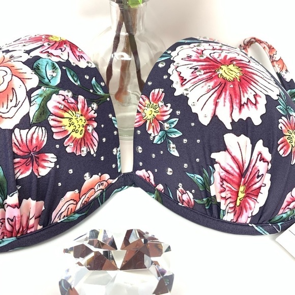 Shade & Shore Floral Jewel Embellish Underwire Light Lift Bikini Top 34 D NWT - Picture 3 of 11